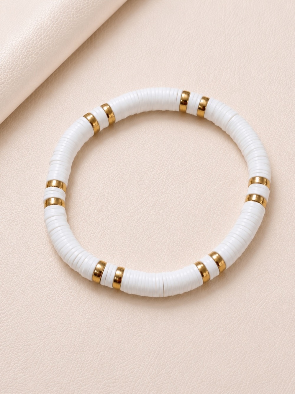 White & Gold Beaded Stretch Bracelet